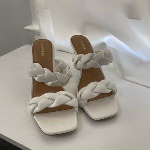 Express White Braided Leather Slide Mules